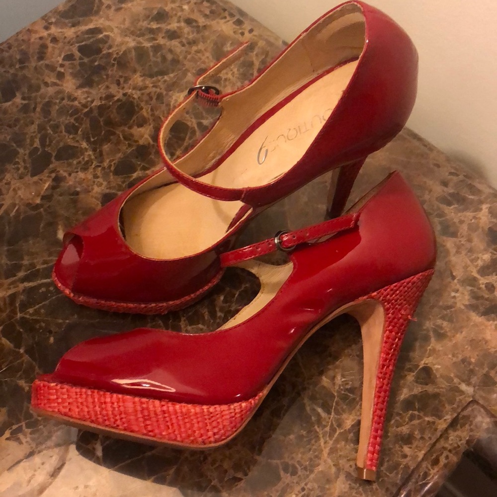 Boutique 9 RED stiletto platform peektoe high heel